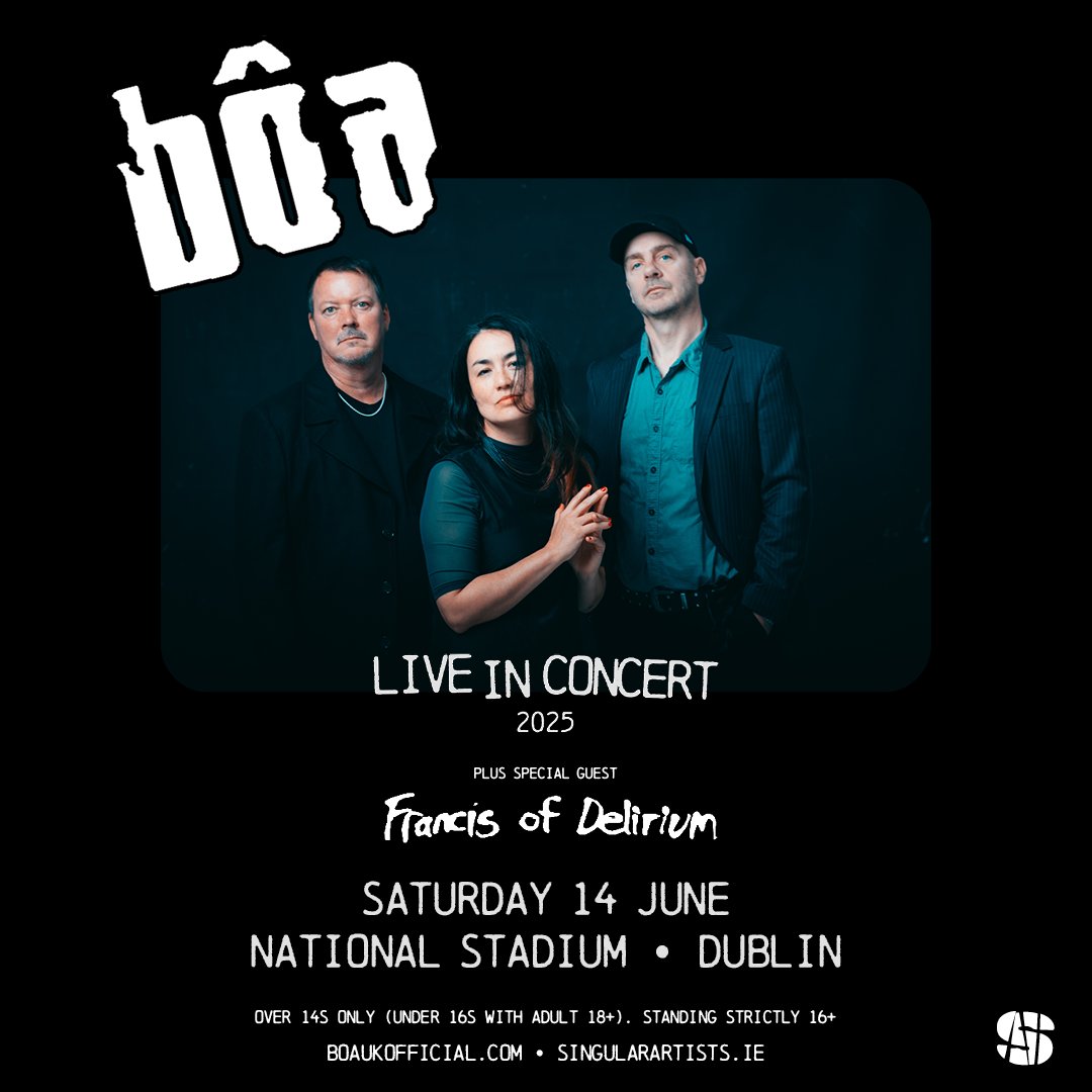 tickets.ie (@tickets_ie) on Twitter photo ๐จ ๐ข๐ก ๐ฆ๐๐๐ ๐ก๐ข๐ช ๐จ
Rising Alt/Indie star <a href="/frantowndeli/">Francis of Delirium</a> will play special guest to UK band Bรดa when they take over the <a href="/NationalStad/">National Stadium</a> on Saturday the 14th of June.
Tickets on sale NOW ๐ bit.ly/bรดa-TNS
<a href="/singularartists/">Singular Artists</a> ๐จ ๐ข๐ก ๐ฆ๐๐๐ ๐ก๐ข๐ช ๐จ
Rising Alt/Indie star <a href="/frantowndeli/">Francis of Delirium</a> will play special guest to UK band Bรดa when they take over the <a href="/NationalStad/">National Stadium</a> on Saturday the 14th of June.
Tickets on sale NOW ๐ bit.ly/bรดa-TNS
<a href="/singularartists/">Singular Artists</a>