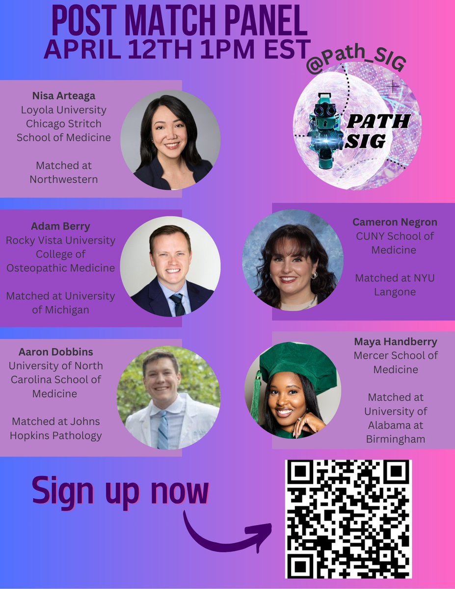 The post you've all been waiting for - introducing our amazing panels who will be answering all of your match questions this Saturday, April 12th! 

<a href="/Anaisa_QA/">Anaísa Quintanilla-Arteaga, MD</a> <a href="/Aberry_Med/">Adam Berry</a> <a href="/cadaver_cami/">Cameron Yoder</a> <a href="/AaronDobbins87/">Aaron Dobbins</a> 

#Match2025 #PathMatch25 #PathMatch2025 #PathTwitter #PathX #Path2Path