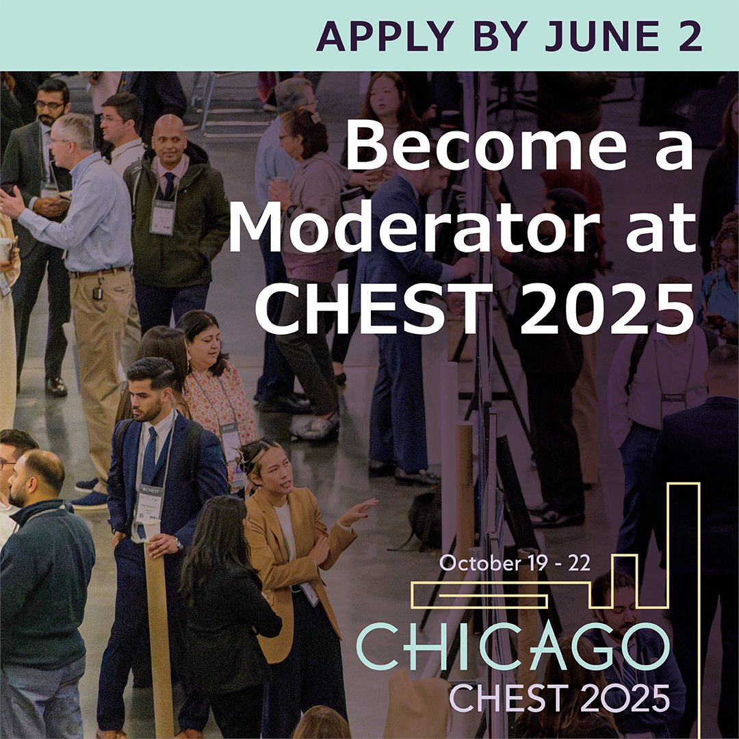 Play an active role in annual meeting sessions by facilitating discussion and encouraging Q&amp;A at #CHEST2025. Apply to be a moderator today: hubs.la/Q037BZtr0