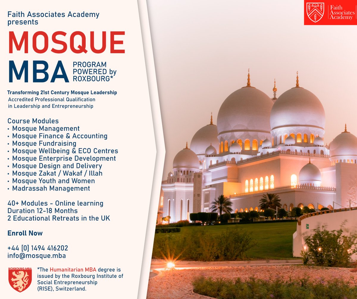 Shaukat Warraich (@shaukatwarraich) on Twitter photo #Mosque #mba Senior Mosque leadership development Programme
- #Launchpad start 6th May <a href="/roxbourg/">Roxbourg Institute of Social Entrepreneurship</a> <a href="/BeaconMosque/">Beacon Mosque</a> @FaithAssociatesGlobal leaders in Mosque Management training. Enrolment open mosque.mba #Mosque #mba Senior Mosque leadership development Programme
- #Launchpad start 6th May <a href="/roxbourg/">Roxbourg Institute of Social Entrepreneurship</a> <a href="/BeaconMosque/">Beacon Mosque</a> @FaithAssociatesGlobal leaders in Mosque Management training. Enrolment open mosque.mba