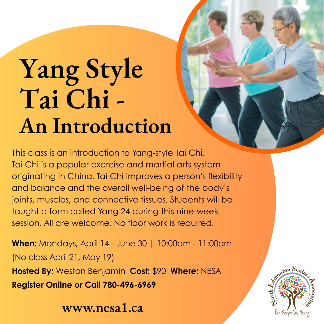 NESAyeg's tweet image. Ready to experience the benefits of Yang-style Tai Chi? 🌟Join our intro class and learn the basics while improving flexibility, balance, and overall joint &amp;amp; muscle health. All experience levels welcome, and no floor work required! 

#NESA #TaiChi #MindfulMovement