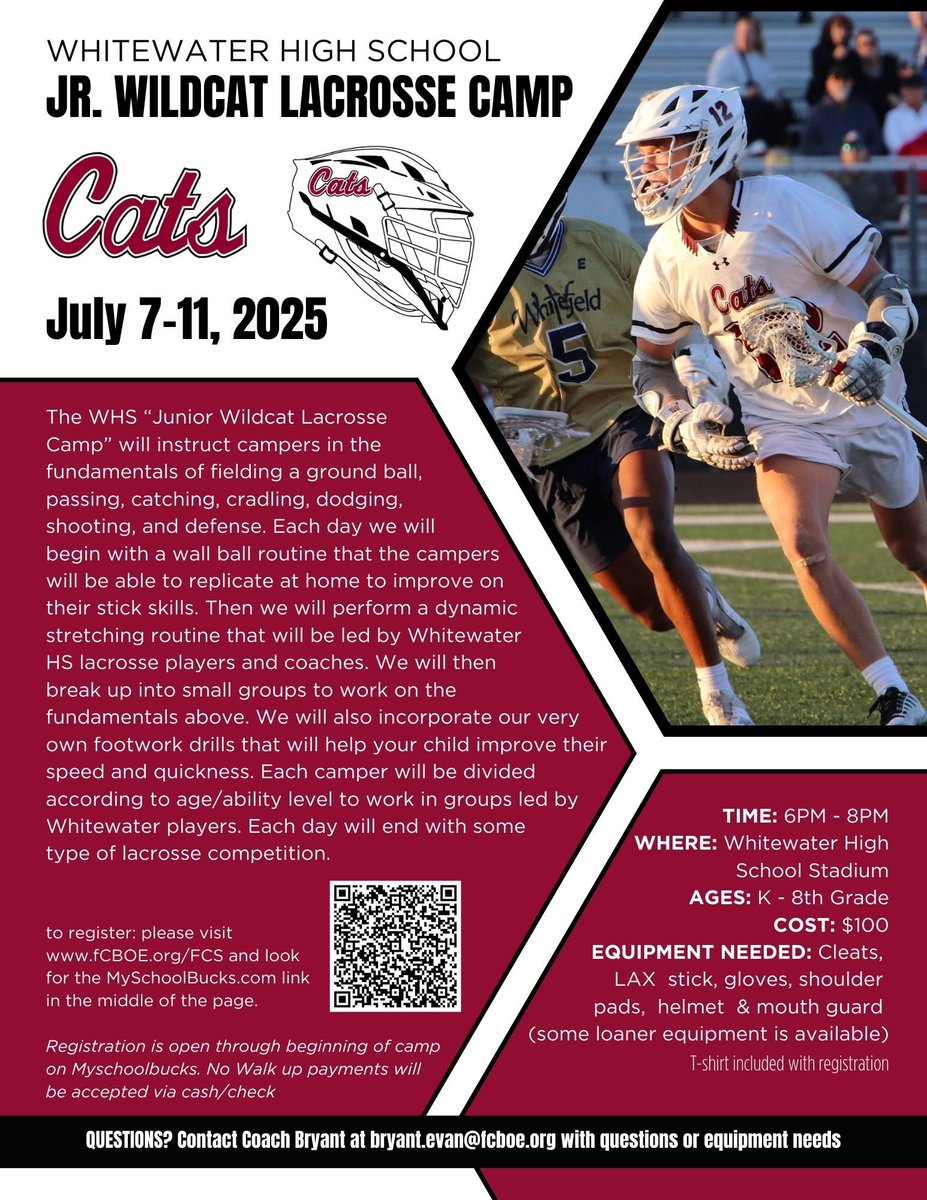 Whitewater HS Boys Lacrosse (@whslaxboys) on Twitter photo Year 5 of our Summer Lacrosse Camp for Kindergarten thru 8th grade! Register thru link or QR code! If you want your son to have the best week of his summer and learn lax skills - sign up today - you won’t regret it! <a href="/WHSAthletics_/">Whitewater High School Athletics</a> -myschoolbucks.com/ver2/stores/ca… Year 5 of our Summer Lacrosse Camp for Kindergarten thru 8th grade! Register thru link or QR code! If you want your son to have the best week of his summer and learn lax skills - sign up today - you won’t regret it! <a href="/WHSAthletics_/">Whitewater High School Athletics</a> -myschoolbucks.com/ver2/stores/ca…