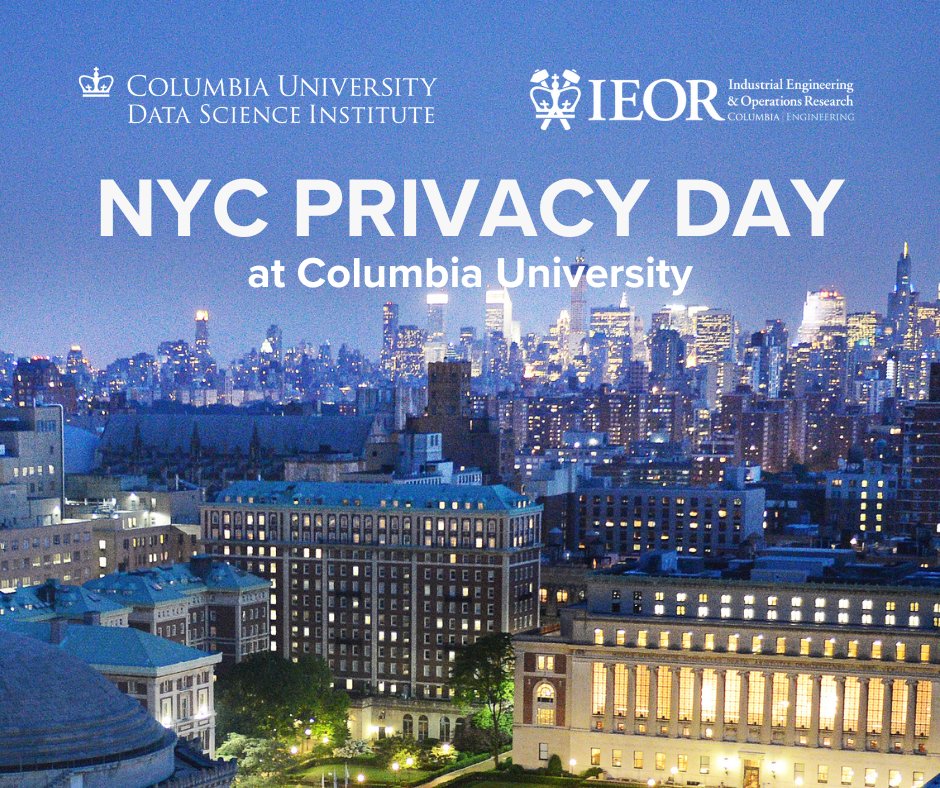 The Data Science Institute at Columbia University (@datascicolumbia) on Twitter photo Join us for NYC Privacy Day! Connect with fellow researchers working on data privacy at different institutions in the greater New York City area.
🗓️ April 18
⏰ 9 am to 4 pm ET
➡️ Learn more & register by April 14: sites.google.com/view/nyc-priva…
<a href="/Columbia/">Columbia University</a> Join us for NYC Privacy Day! Connect with fellow researchers working on data privacy at different institutions in the greater New York City area.
🗓️ April 18
⏰ 9 am to 4 pm ET
➡️ Learn more & register by April 14: sites.google.com/view/nyc-priva…
<a href="/Columbia/">Columbia University</a>