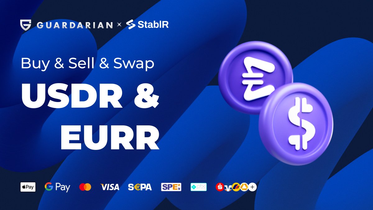 guardarian_com's tweet photo. NEW #STABLECOINS NOW #LIVE on #Guardarian
Sell, buy & swap with 40+ #fiats & different payment methods
👉https://t.co/JoTzSN965e
🔥 $USDR & $EURR by @StablRUSD @StablREuro
✅ 1:1 fully backed (#USD & #EUR)
✅ Instant cross-border payments
✅ Seamless fiat ⇄ crypto
#StablR #USDR #EURR #StablecoinsUpgraded #StayStable #WithGuardarian