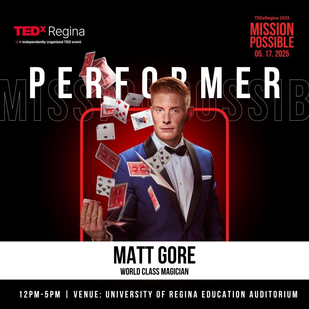 Looking forward to being a part of <a href="/TEDxRegina_/">TEDxRegina</a>  next month. Hope to see you there!
.
.
.
.
#TheGingerNinja #MattGoreMagic #Magician #Comedian #Regina #TedX #Entertainment #Showbiz