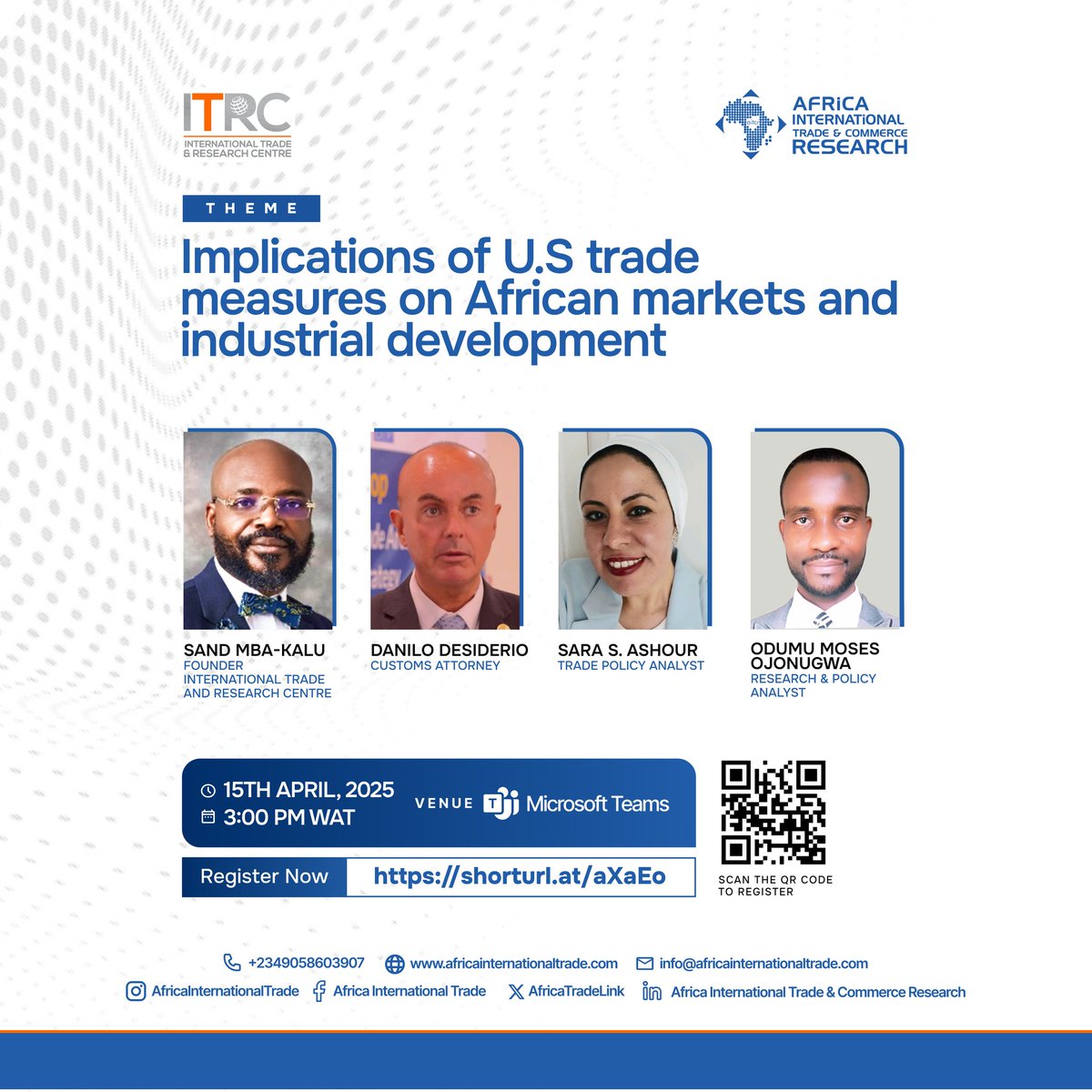 sandmba's tweet photo. How will the U.S. #trade measures shape African #markets and industrialization?
Join the conversation on 15 April at 3PM WAT.
@AfricaTradeLink @ITradeResearch @africaipsummit @AfCFTA_Expert
Register now
https://t.co/lSsECgwkry
#IndustrialDev #AfCFTA #USAfrica #Tariffs #Africa https://t.co/hMttFaR648