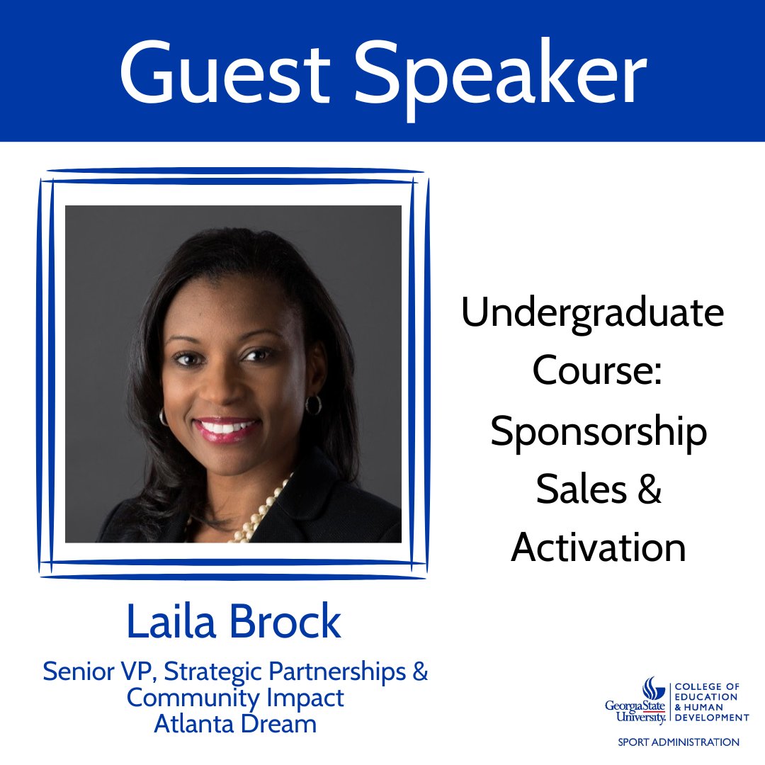 We would like to extend our gratitude to Laila Brock of the Atlanta Dream for joining professor Bo Heiner's undergraduate Sponsorship Sales &amp; Activation class earlier this week! The Dream are a foundational organization in the Atlanta community and Laila's insights were powerful!