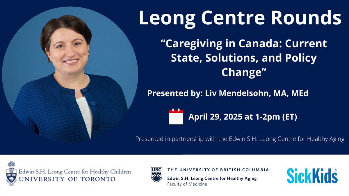 Edwin S.H. Leong Centre for Healthy Children (@leongcentre) on Twitter photo 📢We are happy to announce another joint event between the <a href="/LeongCentre/">Edwin S.H. Leong Centre for Healthy Children</a> and <a href="/UBCAging/">Edwin S.H. Leong Centre for Healthy Aging</a>! Join us on April 29 as <a href="/LivMendelsohn/">LivMendelsohn</a> from <a href="/CdnCaregiving/">Canadian Centre for Caregiving Excellence</a> discusses the state of Canada’s care system, including key challenges & possible solutions. 🫂
Full details: leongcentre.utoronto.ca/event/leong-ce… 📢We are happy to announce another joint event between the <a href="/LeongCentre/">Edwin S.H. Leong Centre for Healthy Children</a> and <a href="/UBCAging/">Edwin S.H. Leong Centre for Healthy Aging</a>! Join us on April 29 as <a href="/LivMendelsohn/">LivMendelsohn</a> from <a href="/CdnCaregiving/">Canadian Centre for Caregiving Excellence</a> discusses the state of Canada’s care system, including key challenges & possible solutions. 🫂
Full details: leongcentre.utoronto.ca/event/leong-ce…
