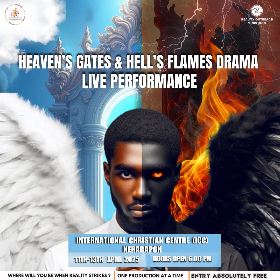 ICC Kerarapon  is the place to be this weekend from 11th -13th of April, as we continue to experience His love through His death and ressurection this Easter. We will be live from 6:00 Pm. Don't forget to tag someone along with you #ReachingTheNations  
#OneProductionAtaTime