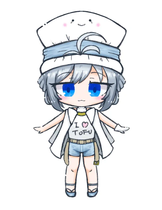 帽子かとおもった?ざんねん!絞ったおとうふさんでした[ ˶˙ᴗ˙˶ ]ギューち…ちゃんとハート要素有ります! #電脳少女の新衣装DE大喜利  #SiroArt 