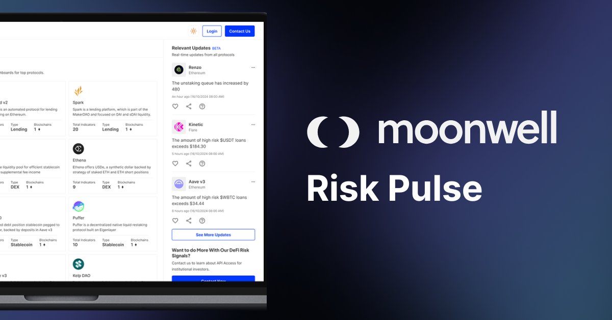 1/ One of the earliest lending protocols on Base, <a href="/MoonwellDeFi/">Moonwell</a> has led innovation by providing markets for large native assets on Base and custom markets in partnership with <a href="/MorphoLabs/">Morpho Labs</a>

Its key role in the ecosystem makes it an important protocol to watch with our Risk Pulse👇