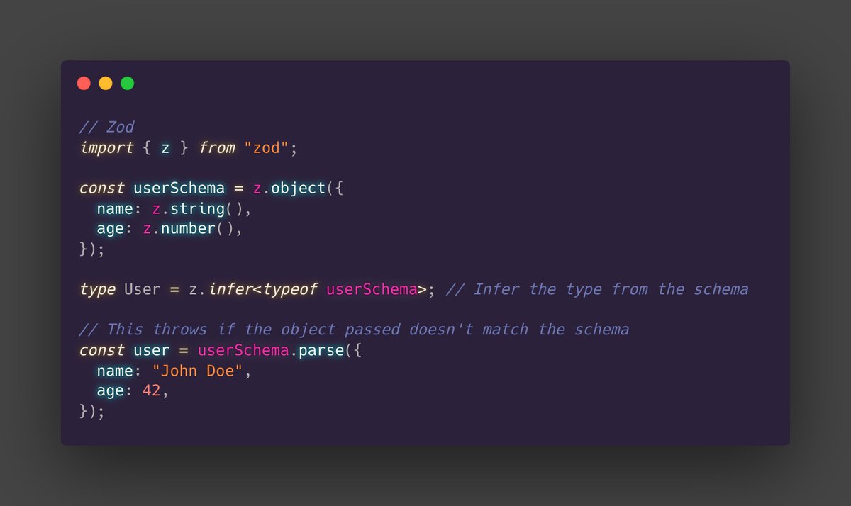 housecor's tweet photo. Zod is TypeScript's most popular runtime validation library.

But, I just tried ArkType, and it's compelling.

Here's why:
- Simpler, TS-like API
- 100x faster than Zod
- Clean, easy to parse error messages
- Supports standard schema, so easy to switch

Syntax comparison: https://t.co/SQgSNLiUy7