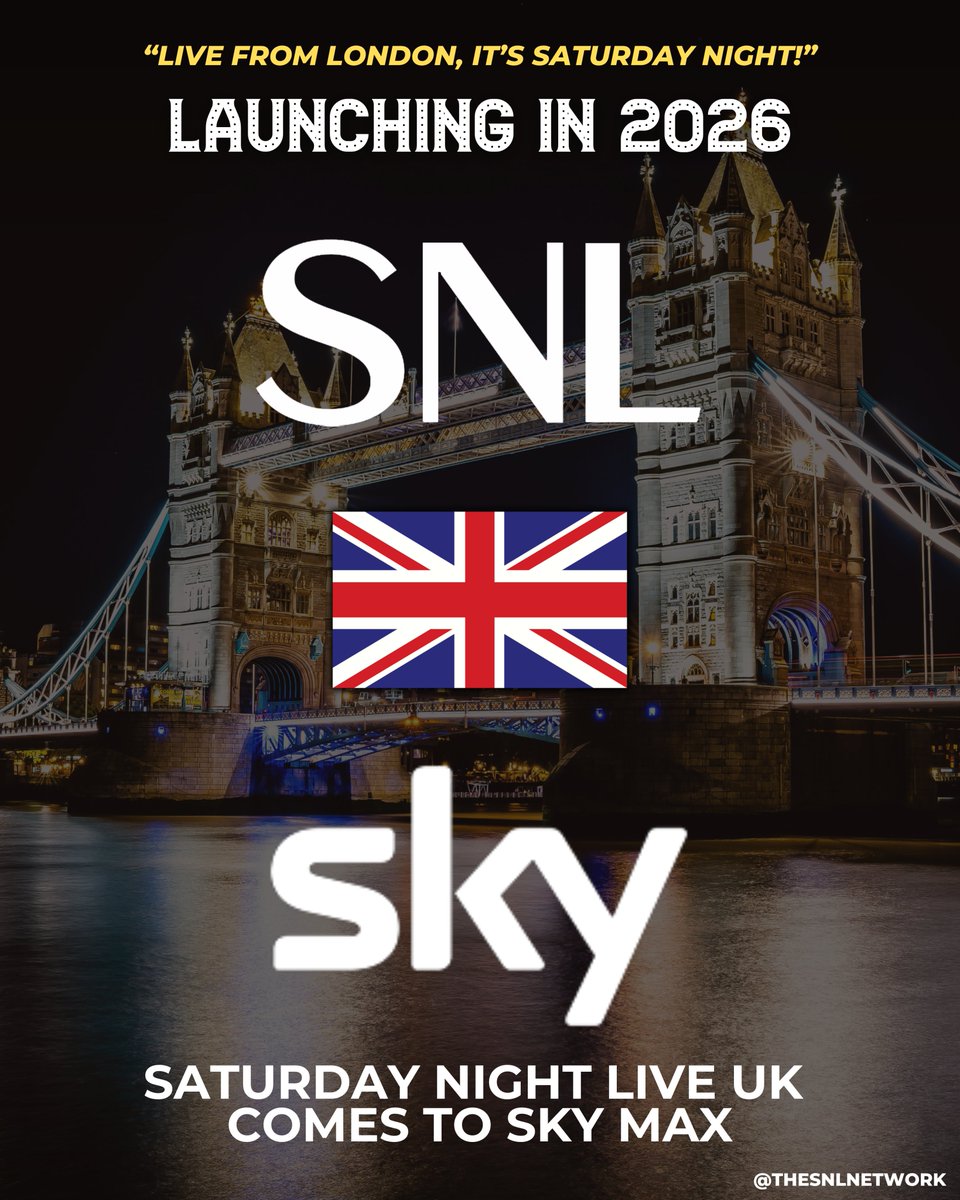 thesnlnetwork's tweet photo. Sky is bringing Saturday Night Live to the UK and Ireland in 2026. A star-studded lineup of hosts will take to the stage to declare, “Live from London, it’s Saturday Night!” in this brand-new edition of the programme!

#SNLUK will follow the same live, fast-paced style that has made the show a cultural phenomenon with iconic hosts, musical guests, and a core cast of the funniest British comedians around

More details on the show’s debut, including cast, hosts, musical guests, and premiere date, will be announced in the coming months!