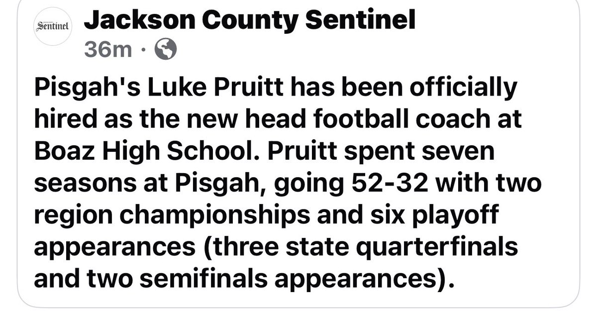 Pisgah’s Luke Pruitt hires as HFC at Boaz.