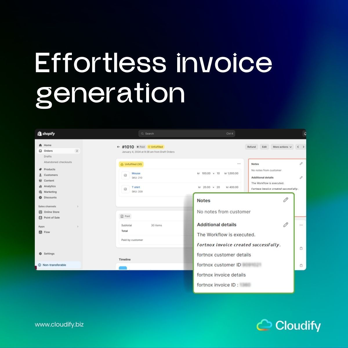 Cloudify_biz's tweet image. No more manual invoice creation!📃See how our Fortnox integration automatically generates invoices from your Shopify orders.

#shopify  #fortnox  #cloudify  #invoice  #accounting  #integration