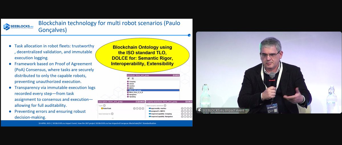 Panel Discussion on #Blockchain &amp; #DLT within complementary #ICT trends:

Our second speaker, Paulo Gonçalves, SEEBLOCKS.eu expert &amp; IEEE Robotics and Automation Society - is now discussing his work in #blockchain technology for multi #robot scenarios. 

Join us live: