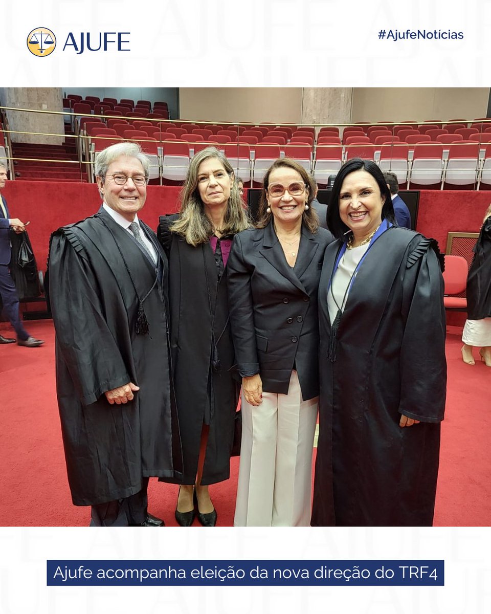 AJUFE_oficial's tweet photo. O desembargador federal João Baptista Pinto Silveira assumirá a presidência, a desembargadora Vivian Pantaleão será a vice-presidente da Corte, e a desembargadora Salise Sanchotene assumirá a corregedoria regional. A diretora da Ajufe, Maria Helena Rau, acompanhou a sessão. https://t.co/LBnKTCG8dW