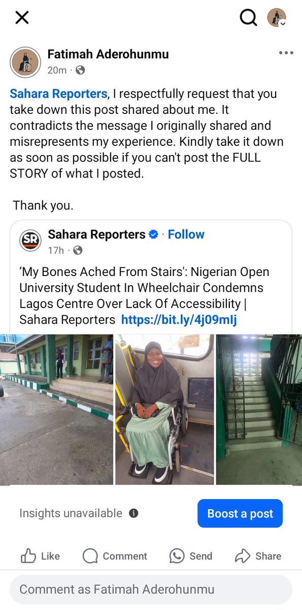 Fatimah Aderohunmu 🦋🤍 (@hellomisfatimah) on Twitter photo Hi, twitter fam.
I want you to help me tell <a href="/SaharaReporters/">Sahara Reporters</a> to take down a misleading post about me.
Will add context below. Hi, twitter fam.
I want you to help me tell <a href="/SaharaReporters/">Sahara Reporters</a> to take down a misleading post about me.
Will add context below.