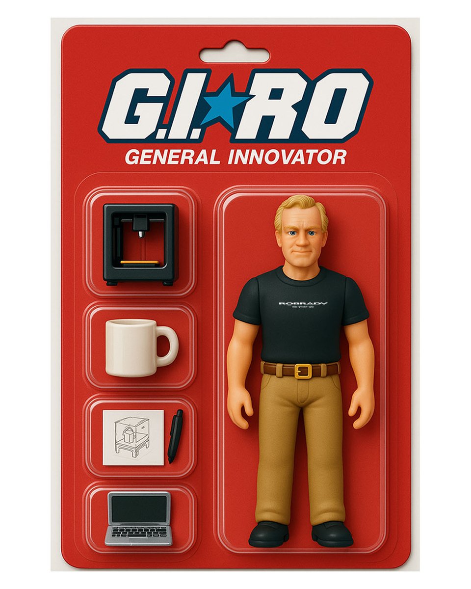 Introducing: G.I. RO The Innovator in Action! 

Complete with best-selling accessories, including a mini 3D printer, precision sketch tools, a high-performance laptop, and—of course—his mission-critical cup of coffee. 😁