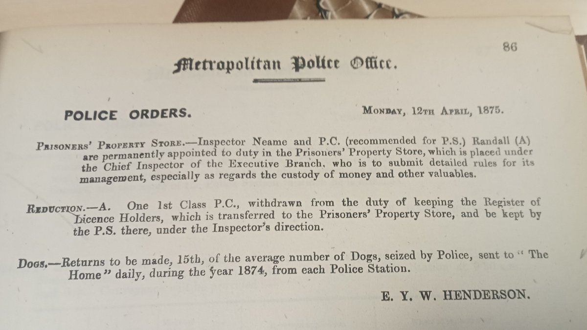 MPSHeritage's tweet photo. #OnThisDay 150 years ago Inspector Percy Neame and PC Randall, both of A (Whitehall) Division in central London, were "permanently appointed to duty in the Prisoners' Property Store", making today the birthday of today's Crime Museum! #OTD #HappyBirthday #PoliceOrders #CM150 https://t.co/k8l53AoNrw
