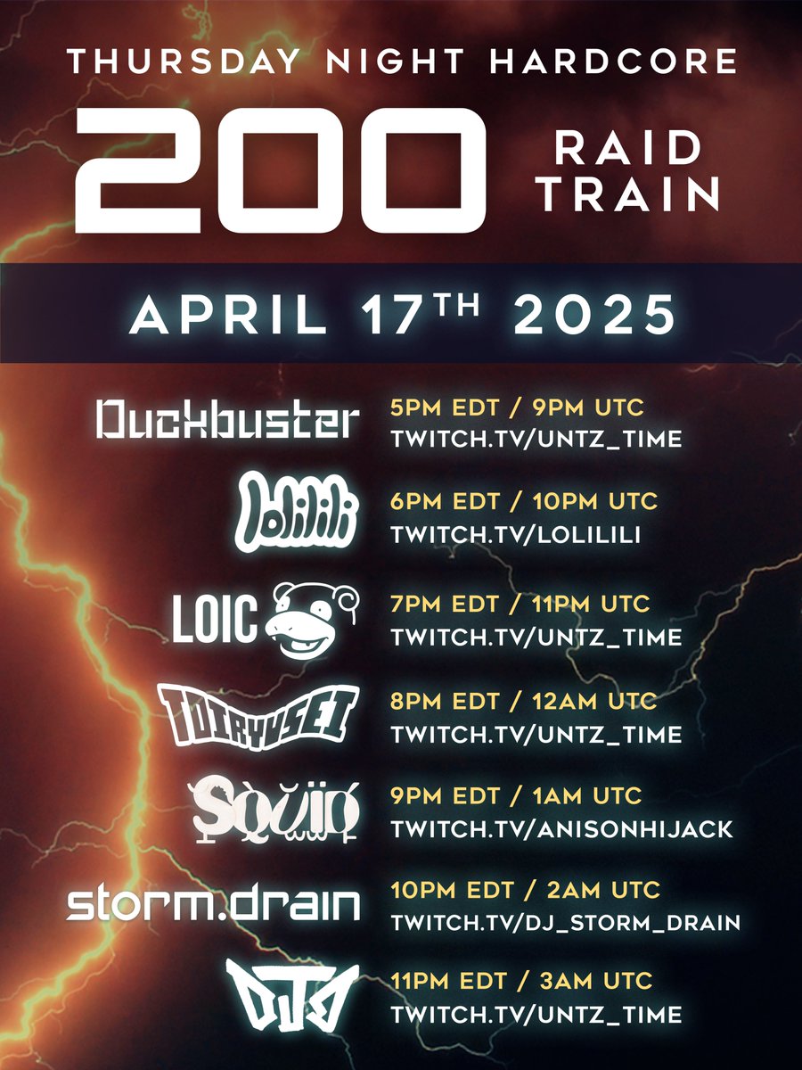 storm.drain (@dj_storm_drain) on Twitter photo Thursday Night Hardcore is celebrating its 200th episode! Join us next week, Thursday April 17th for a 7-hour raid train featuring <a href="/Duckbust3r/">Duckbuster</a>, <a href="/lolikyouko/">DJ_lolilili</a>, <a href="/Loic112/">Jack</a>, Toiryusei, <a href="/UnderseaUnknown/">SQUID</a>, myself and <a href="/TheOnlyDiejoubu/">Diejoubu</a> Thursday Night Hardcore is celebrating its 200th episode! Join us next week, Thursday April 17th for a 7-hour raid train featuring <a href="/Duckbust3r/">Duckbuster</a>, <a href="/lolikyouko/">DJ_lolilili</a>, <a href="/Loic112/">Jack</a>, Toiryusei, <a href="/UnderseaUnknown/">SQUID</a>, myself and <a href="/TheOnlyDiejoubu/">Diejoubu</a>