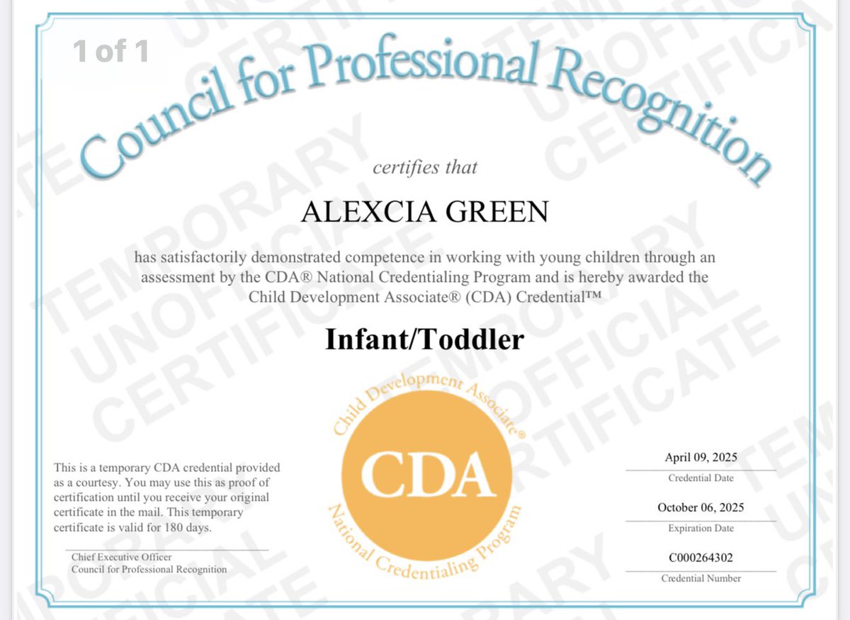 We are so proud to celebrate Alexcia for earning her Child Development Associate (CDA) credential through Training Innovations. Way to go, Alexcia! Keep reaching for the stars! ⭐️

#CDACertified #TrainingInnovationsLLC #EarlyChildhoodEducation #ProudMoment #HardWorkPaysOff