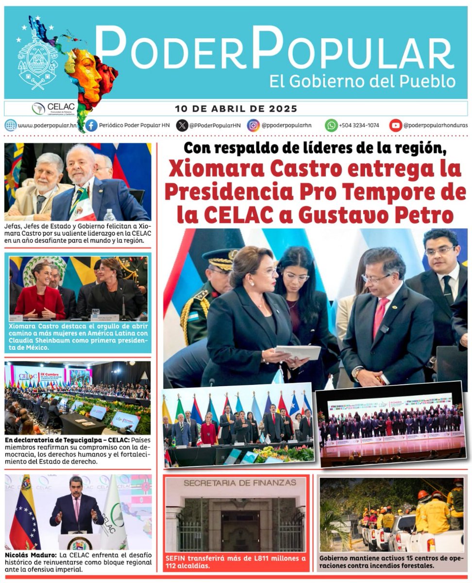 📰🗞|| La <a href="/CancilleriaHN/">Cancillería Honduras</a> les comparte las noticias más destacadas del Gobierno del Socialismo Democrático, a través de la portada del periódico Poder Popular.
