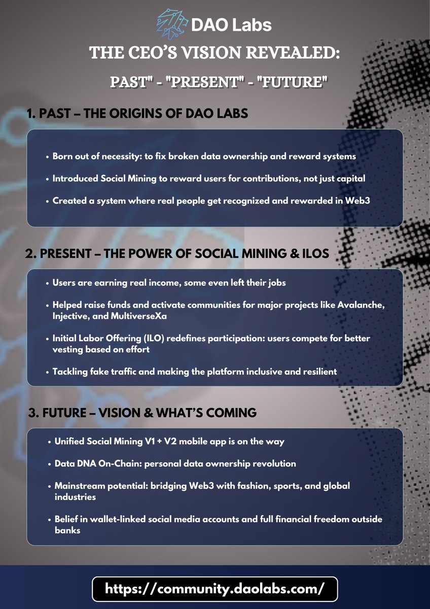 Unyime1312044's tweet photo. 1/8

Just read one of the most honest and insightful pieces on the future of work in Web3.

Malte Christensen (CEO of @thedaolabs) dropped some real gems in the SMotH blog.

Let’s talk about Social Mining, data ownership, and how ILOs are flipping the script.

#SocialMining #ILOs https://t.co/Hk7y9o2bL9