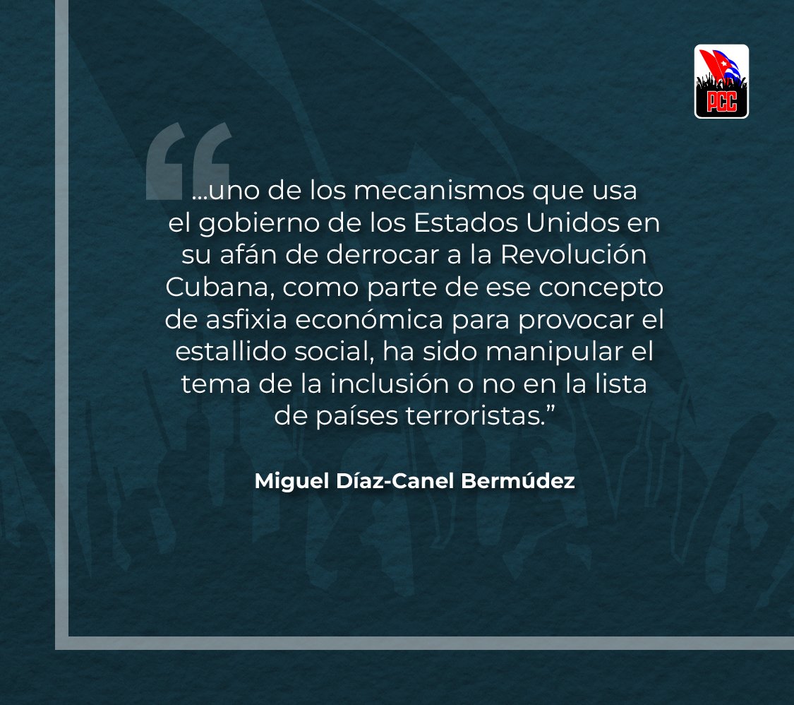 "#Cuba nunca ha apoyado el terrorismo. Nosotros hemos sido víctimas del terrorismo, y está probado, está documentado, está demostrado. Hemos sido víctimas de un terrorismo apoyado por el gobierno de Estados Unidos"

<a href="/DiazCanelB/">Miguel Díaz-Canel Bermúdez</a>