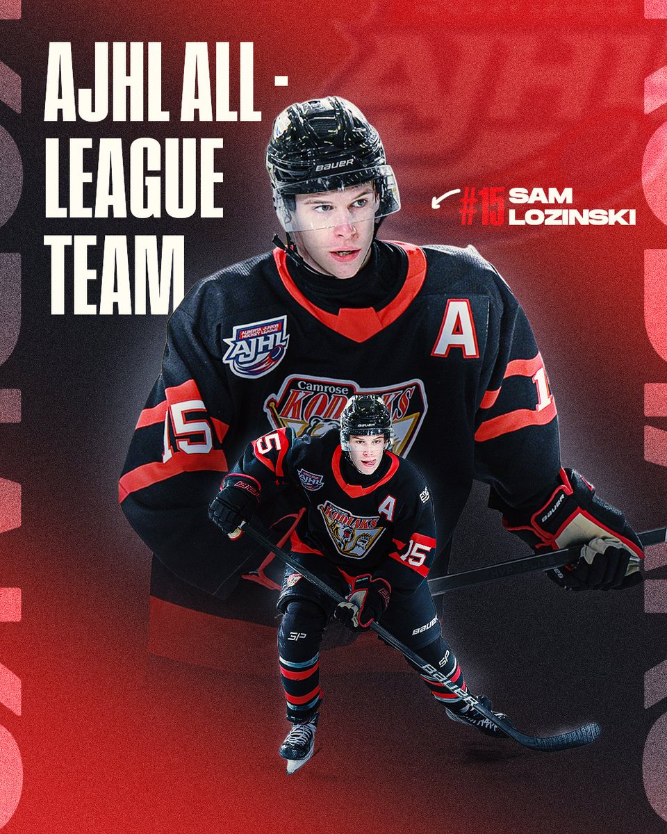 Congratulations to Sam Lozinski on being named to the 2024-25 AJHL South Division All-League Team!

Sam has been a leader on and off the ice and a major contributor to our season. We’re proud to see his hard work and performance acknowledged league-wide. Well deserved, Sam! 👏