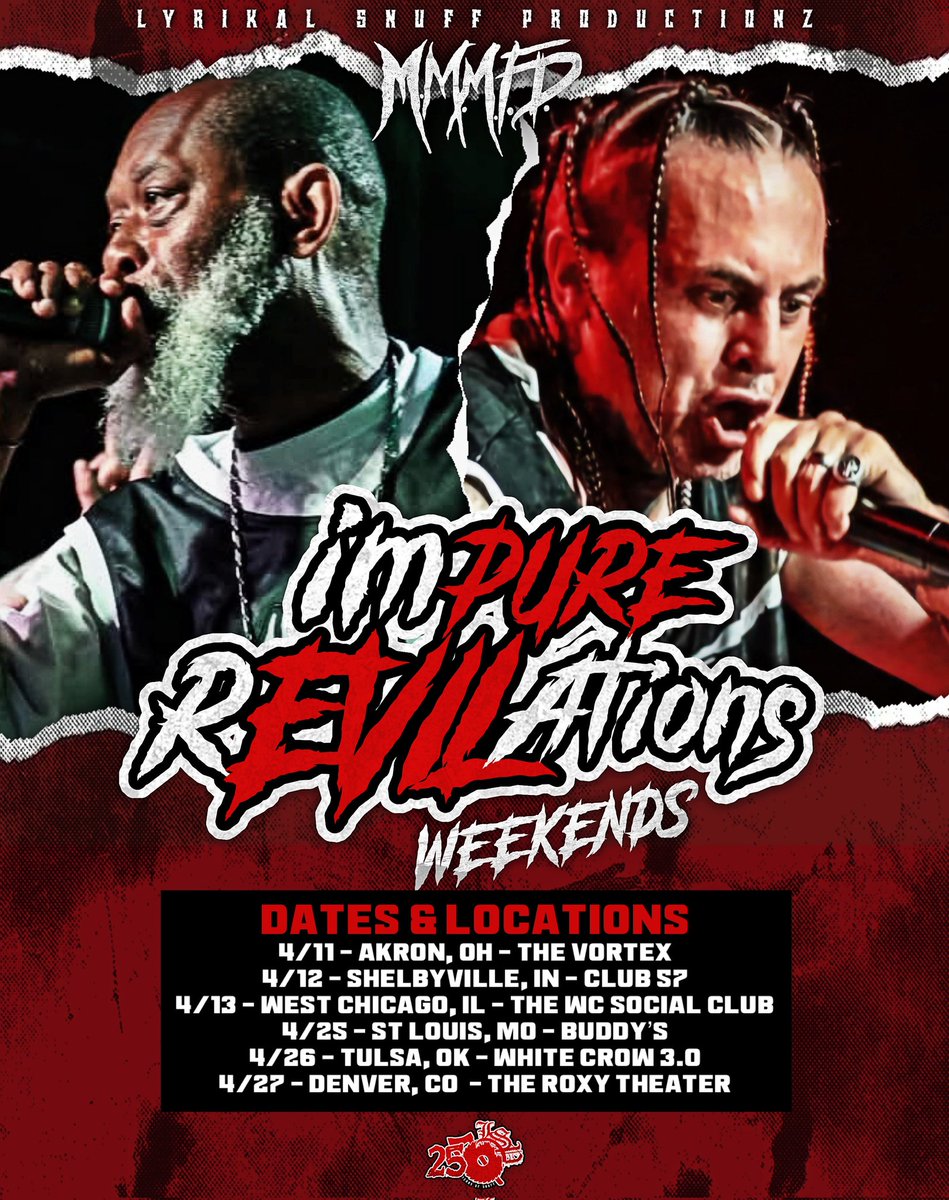 SCUMLSP's tweet photo. Starting tomorrow, 2 weekends of live sickness with my brother Insane Poetry and an all new MMMFD set, pull tf up! #LSP #Horrorcore #Gorehop https://t.co/3dlwjPfTNu
