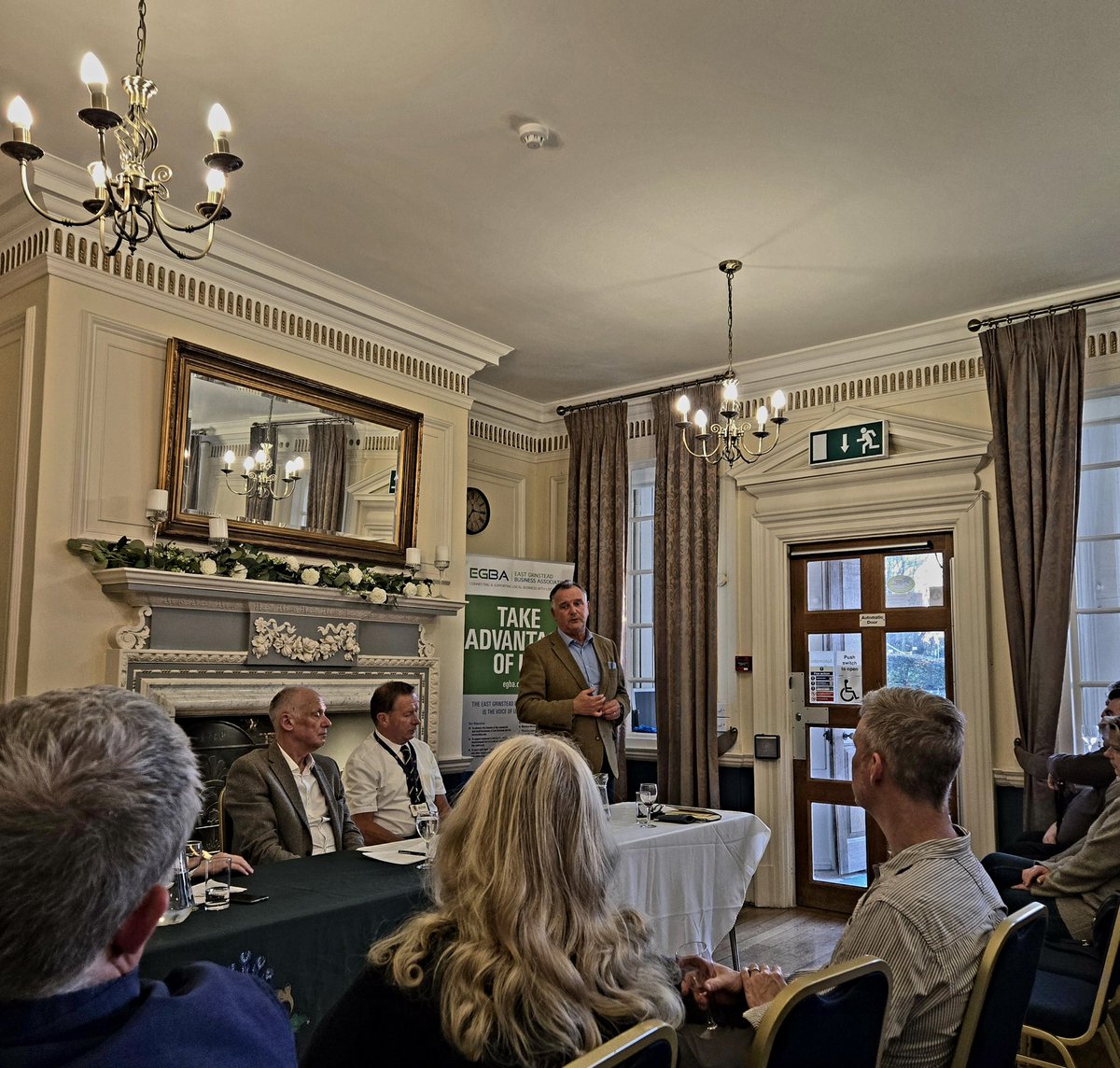 CllrJRussell46's tweet photo. A packed audience at an event hosted by @EGBAssociation at @egcouncil where a panel representing the three tiers outlined what each council does. Good to welcome Cllr Paul Marshall Leader of @WSCCNews who spoke about Devolution &amp; local government reform and was very well received https://t.co/28NDvcdKSt