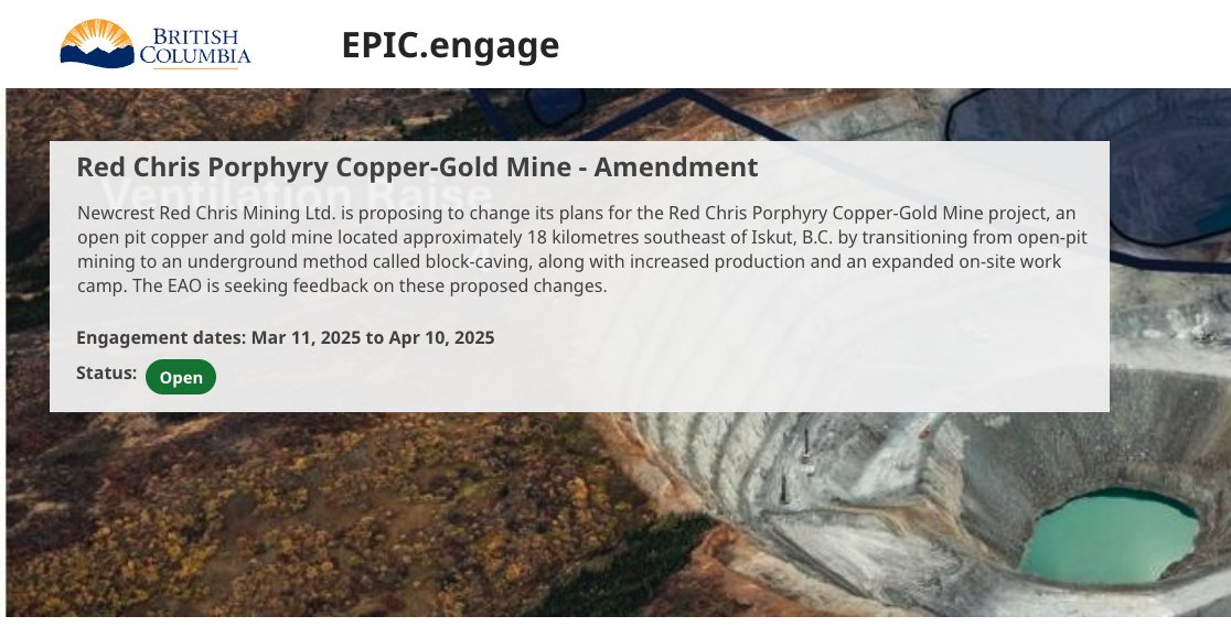 📷  The public comment period closes TONIGHT, April 10, 2025, at 11:59 PM PDT.

Have your say: engage.eao.gov.bc.ca/RedChris-A1 

Get the info: skeenawild.org/new-report-hig…