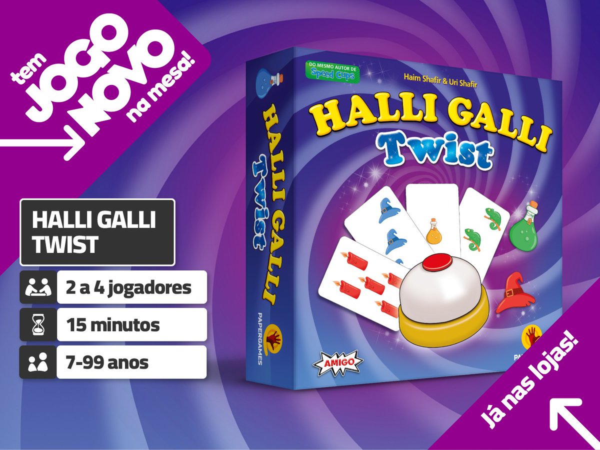Lançamento novo na área: conheça Halli Galli Twist!

Em Halli Galli Twist é um jogo rápido, de observação e velocidade, em que uma grande mistura de cores, símbolos mágicos e uma sineta fazem a magia! 🛎️🌈

papergames.com.br/halli-galli-tw…

JÁ NAS LOJAS! ❤️