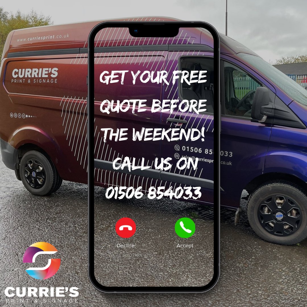 curriesprintcentre (@curries_print) on Twitter photo There’s still time to get in touch before the weekend for your free quote!
Pick up the phone and give us a call on 01506 854033 or you can email - sales@curriesprint.co.uk.
#printingservice #printcenter #businesssigns #freequote #branddesign #brandidentity #growyourbusiness There’s still time to get in touch before the weekend for your free quote!
Pick up the phone and give us a call on 01506 854033 or you can email - sales@curriesprint.co.uk.
#printingservice #printcenter #businesssigns #freequote #branddesign #brandidentity #growyourbusiness