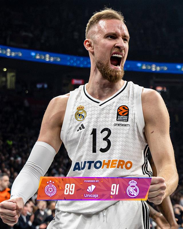 🏁 FP: <a href="/PartizanBC/">KK Partizan Mozzart Bet</a> 89 - 91 <a href="/RMBaloncesto/">Real Madrid Basket</a>
<a href="/UnicajaBanco/">Unicaja</a>