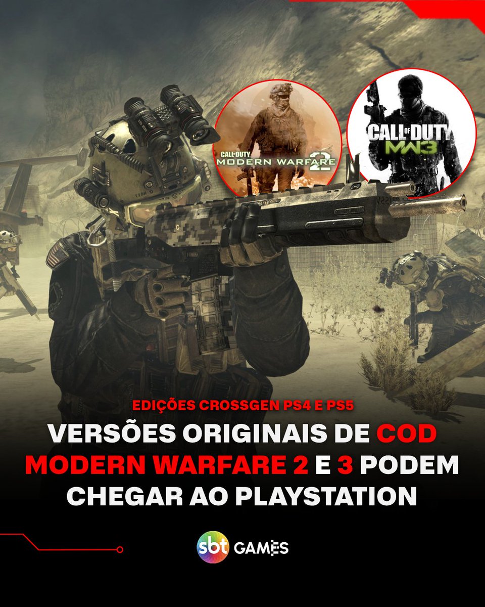 As versões originais de Call of Duty: Modern Warfare 2 (2009) e Modern Warfare 3 (2011) podem estar prestes a retornar, desta vez nos consoles PlayStation 4 e PlayStation 5. 

tinyurl.com/sbt282135