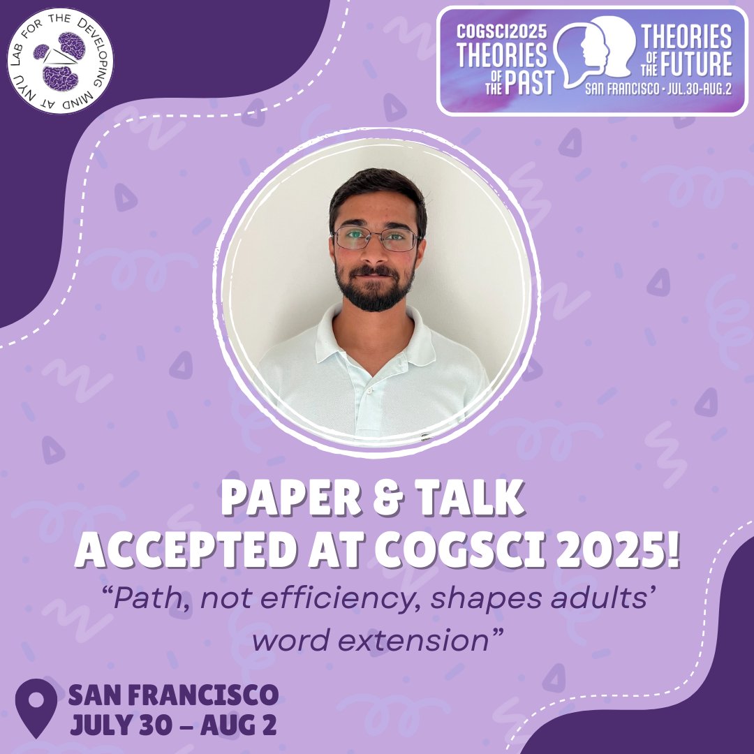 The LDM is excited to announce that grad student, Mohit Mukherji, has had both a paper and a talk accepted for this year's meeting of the Cognitive Science Society!

Mohit will be speaking about his PhD work on the different biases that shape adult word extension.