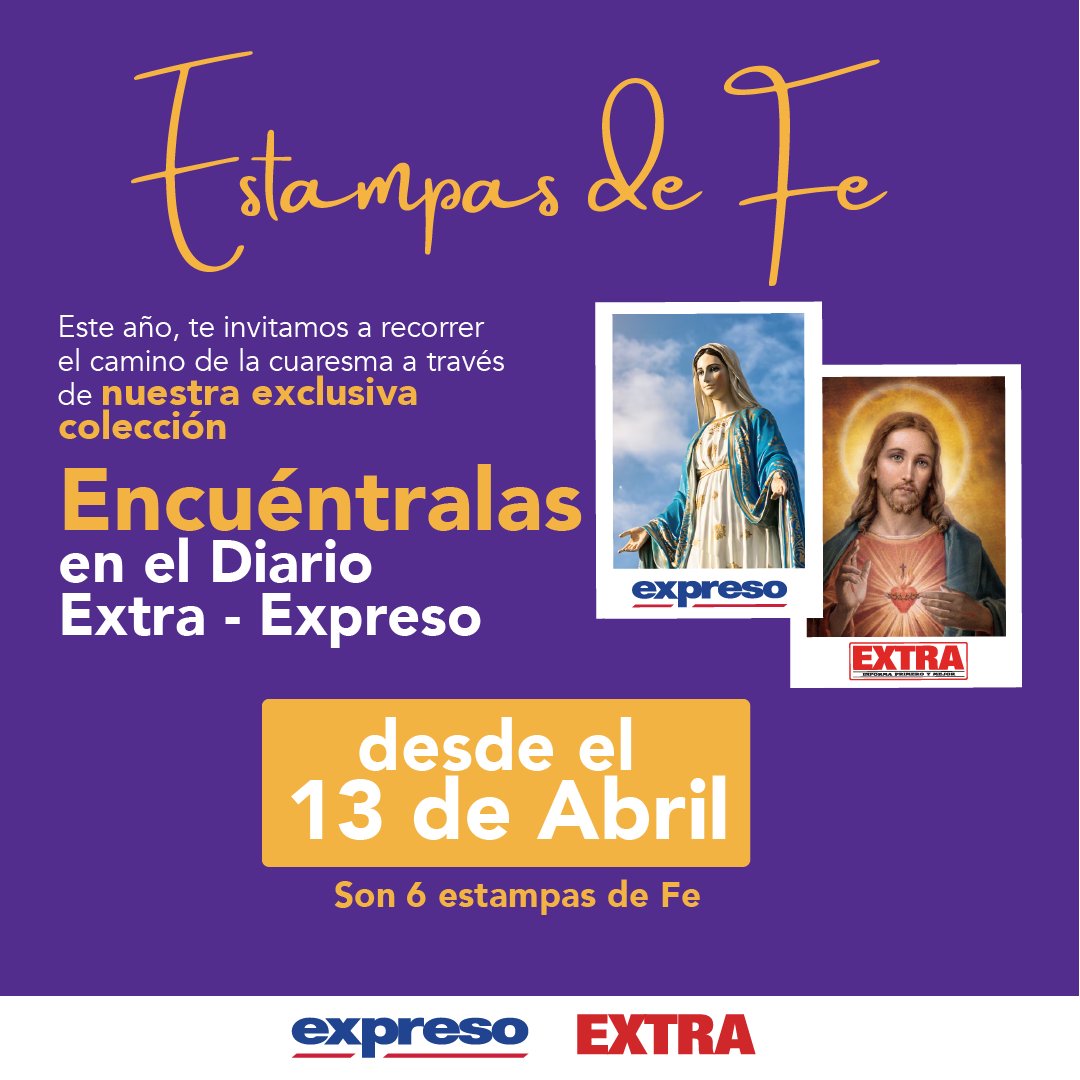 Expresoec's tweet photo. 🙏✨ Estampas de Fe  Este 13 de abril inicia una colección especial que toca el alma. Acompáñanos a recorrer el camino de la fe con nuestras 6 estampas exclusivas que podrás encontrar en Diario Extra y Expreso. #EstampasDeFe #ExtraEc #ExpresoEc #ColecciónEspecial #SemanaSanta #FeQueInspira #Devoción