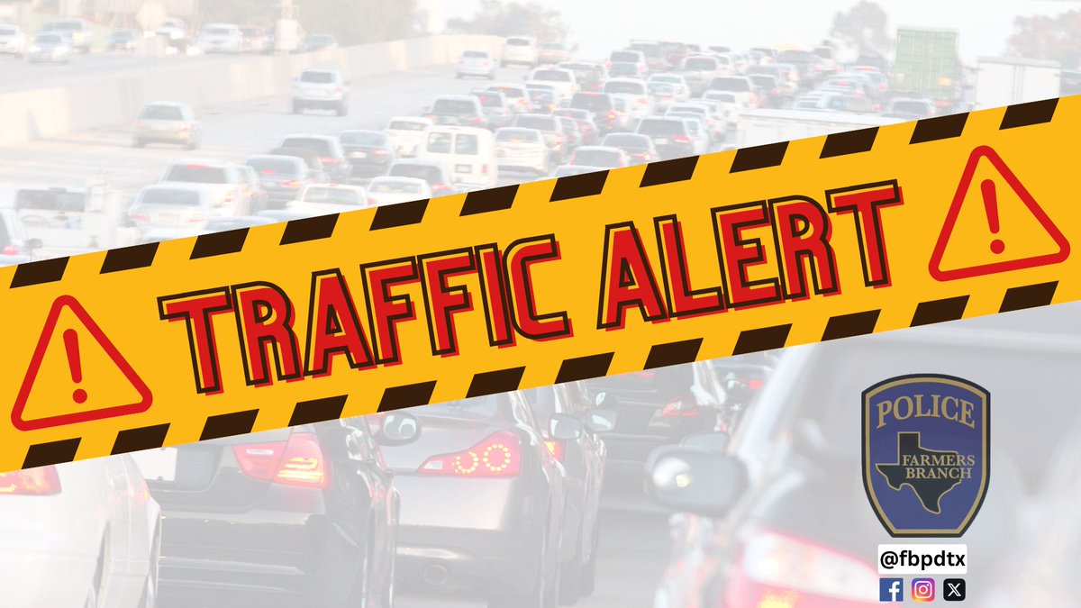 fbpdtx's tweet photo. 🚨 TRAFFIC ALERT: I-35N between Valley View &amp; Valwood 🚨

A two-vehicle accident has the highway down to one lane as officers work to clear the wreck. Please use caution and be prepared for delays in the area. https://t.co/MoMVUjSH0d