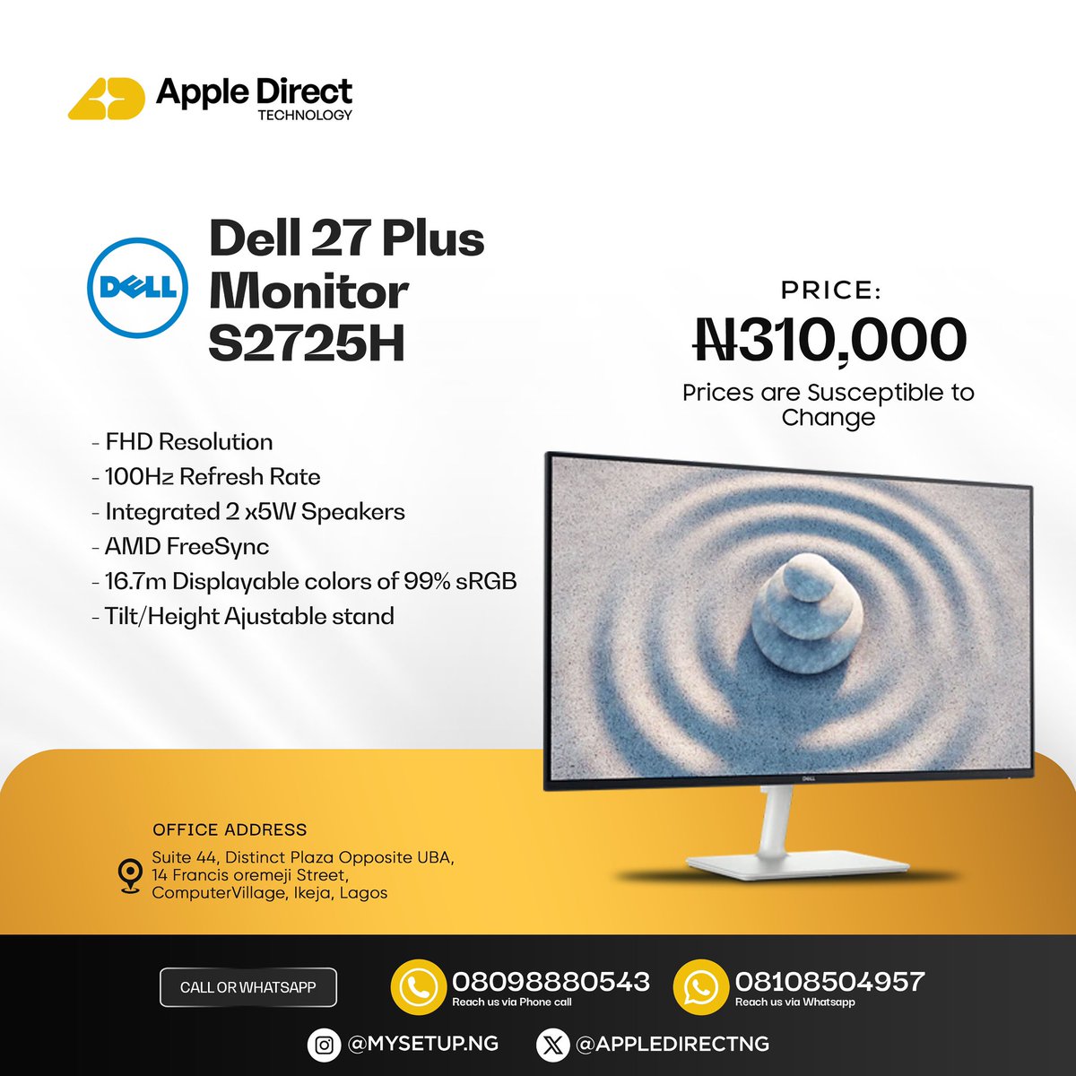Super sleek Dell 27inch FHD 100hz monitor 
N310K
