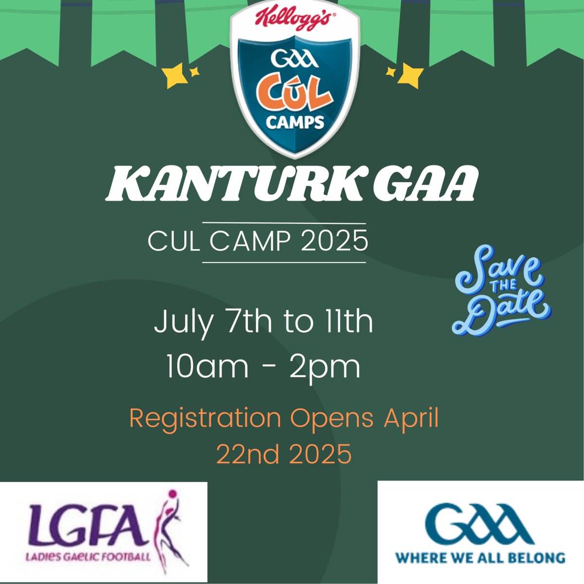 Kanturk GAA (@kanturkgaa) on Twitter photo 📅 SAVE THE DATE
Kellogg’s GAA Cúl Camp is back!
🗓 July 7th – 11th
🕙 10:00 AM – 2:00 PM daily
Registration opens April 22nd at
👉 kelloggsculcamps.gaa.ie
Don’t miss out—spaces fill fast!
Any queries please email: Michael at kanturkculcampcoordinator25@gmail.com 📅 SAVE THE DATE
Kellogg’s GAA Cúl Camp is back!
🗓 July 7th – 11th
🕙 10:00 AM – 2:00 PM daily
Registration opens April 22nd at
👉 kelloggsculcamps.gaa.ie
Don’t miss out—spaces fill fast!
Any queries please email: Michael at kanturkculcampcoordinator25@gmail.com