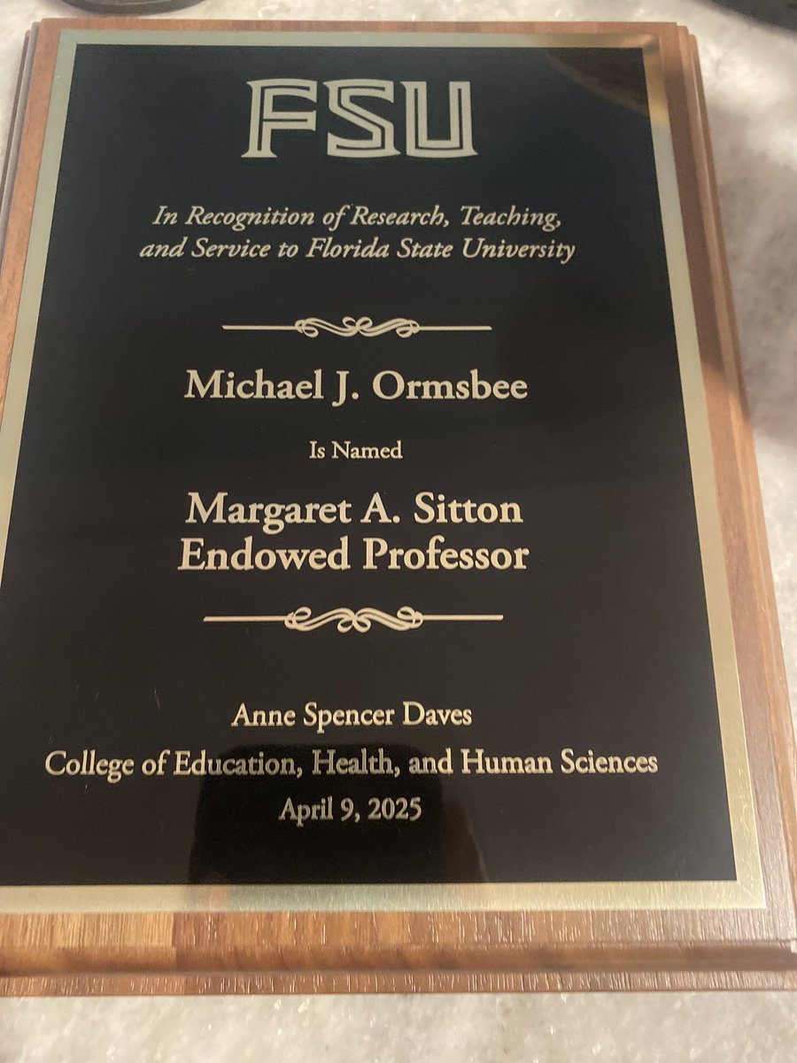 Mike Ormsbee, PhD (@mikeormsbee) on Twitter photo Honored (& a little speechless) to receive the Margaret A. Sitton Endowed Professorship at the <a href="/fsuannescollege/">FSU Anne's College</a> banquet.
How we lead, teach, & serve matters just as much as productivity—I’m grateful to be in a place that values that. <a href="/FloridaState/">Florida State University</a> <a href="/FSUISSM/">FSU ISSM</a>
#gratitude Honored (& a little speechless) to receive the Margaret A. Sitton Endowed Professorship at the <a href="/fsuannescollege/">FSU Anne's College</a> banquet.
How we lead, teach, & serve matters just as much as productivity—I’m grateful to be in a place that values that. <a href="/FloridaState/">Florida State University</a> <a href="/FSUISSM/">FSU ISSM</a>
#gratitude