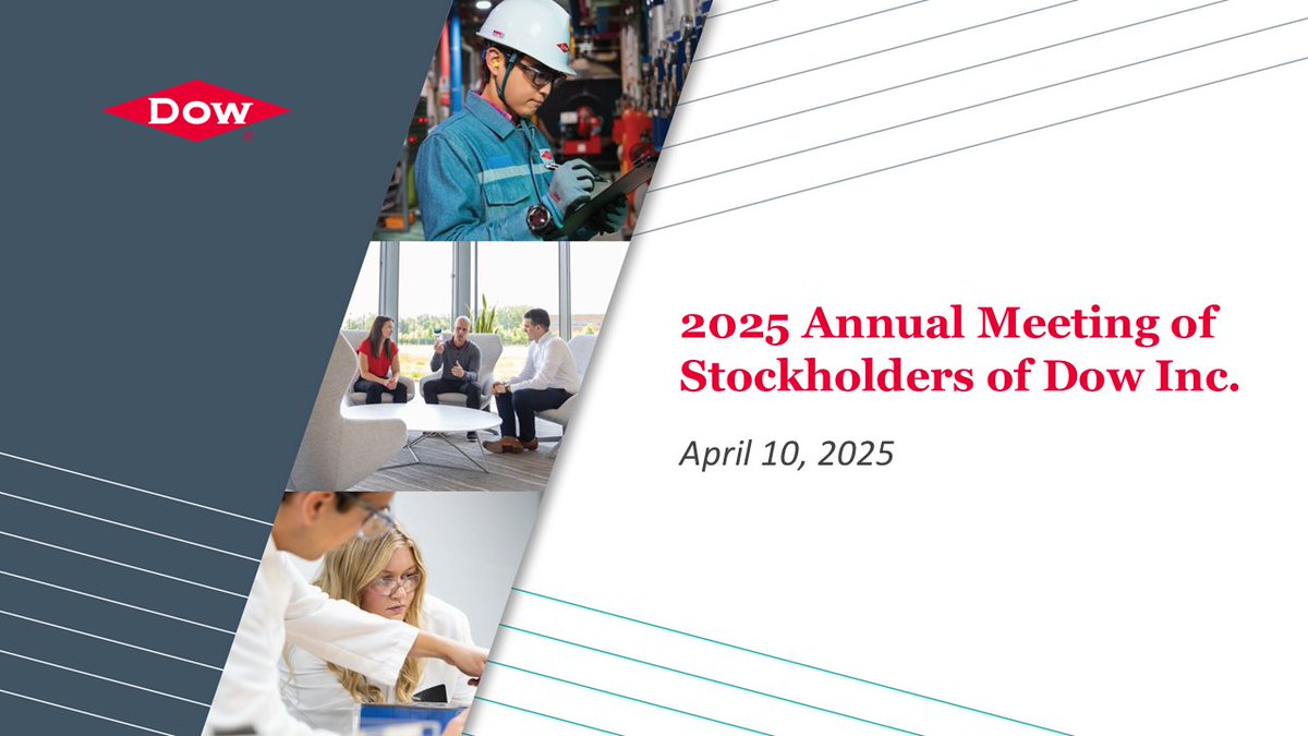 Results from the $DOW 2025 Annual Meeting of Stockholders are now available. After the meeting, our Board of Directors re-elected Richard K. Davis to serve as independent lead director and approved a quarterly dividend of 70 cents per share. More here: corporate.dow.com/en-us/news/pre…