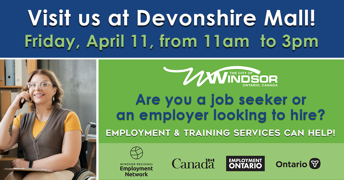 Unemployed, underemployed, an employer looking to hire? Join Employment and Training Services (ETS) at Devonshire Mall, 3100 Howard Avenue, Friday, April 11, 2025, 11 a.m. to 3 p.m. ETS will offer info for job seekers and employers. Visit ETSForSuccess.ca #YQG #WorkWindsor