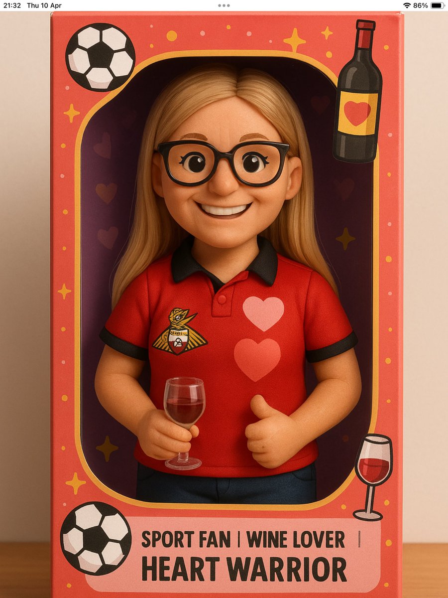 ClareBailey14's tweet photo. Introducing my superhero alter ego and my doll version π These certainly sum me up and I am giggling to myself. I should never have been introduced to this βοΈβ€οΈβοΈ #bailey54 #ChatGPT #winelover #footballfanatic #transplantrecipient https://t.co/aznmyluKb8