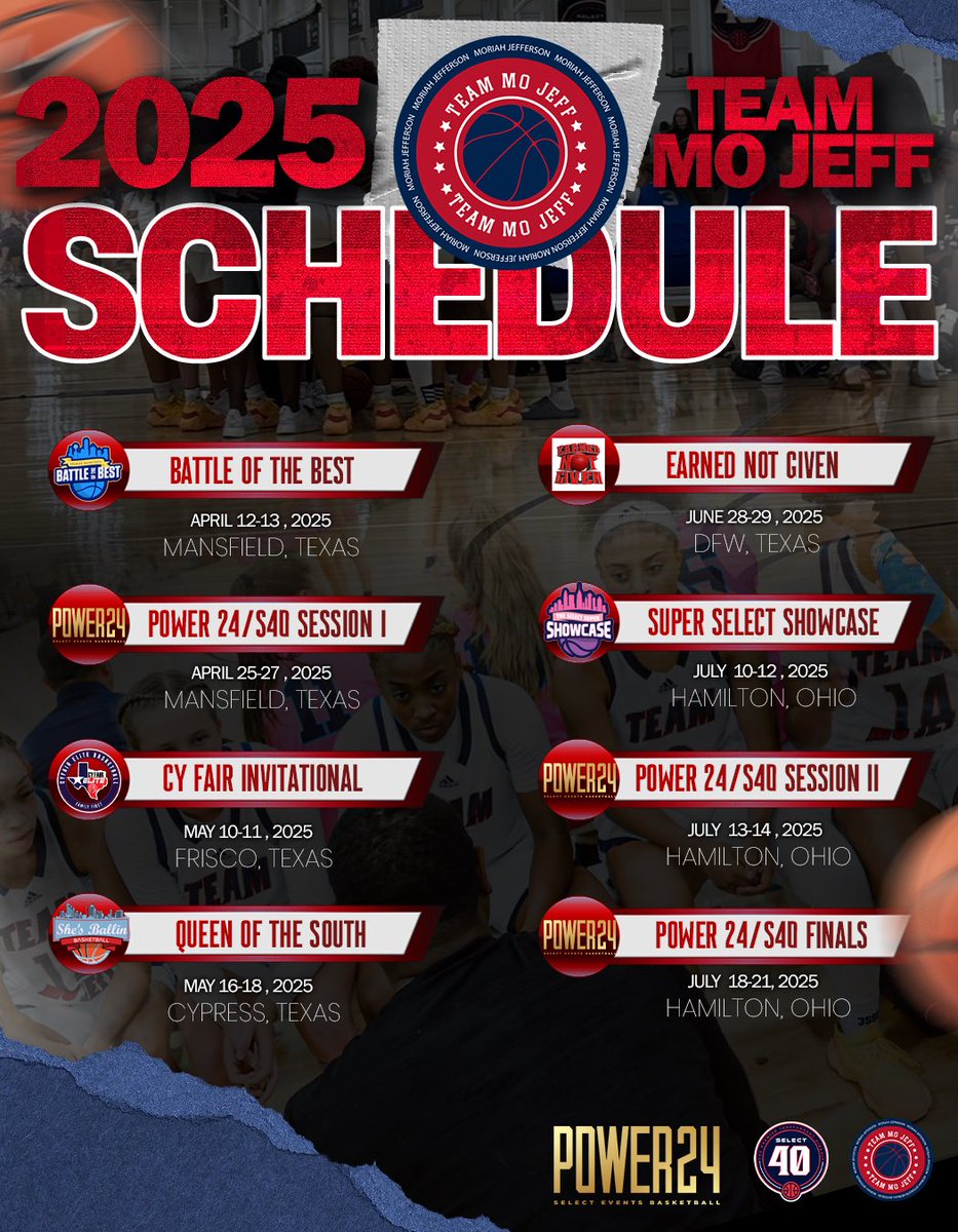 Team Moriah Jefferson (@teammojeff) on Twitter photo Our 2025 TEAM MO JEFF P24/S40 Schedule is 𝐇𝐄𝐑𝐄‼️
<a href="/SelectEventsBB/">Select Events Basketball</a> ✖️ <a href="/TeamMoJeff/">Team Moriah Jefferson</a> 🏀🔥
#Power24 #Select40 🤝 #TeamMoJeff
#TeamMoJeff #BeUnDen1able #EEHH #LevelUp #LeaveNoDoubt #WeAreONE ❤️ Our 2025 TEAM MO JEFF P24/S40 Schedule is 𝐇𝐄𝐑𝐄‼️
<a href="/SelectEventsBB/">Select Events Basketball</a> ✖️ <a href="/TeamMoJeff/">Team Moriah Jefferson</a> 🏀🔥
#Power24 #Select40 🤝 #TeamMoJeff
#TeamMoJeff #BeUnDen1able #EEHH #LevelUp #LeaveNoDoubt #WeAreONE ❤️