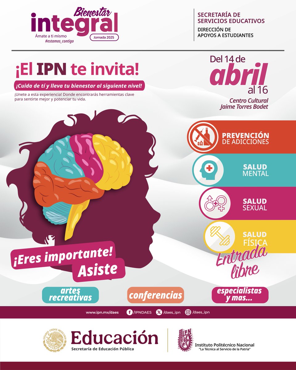 IPN_MX's tweet image. 🩷⛹️‍♀️ Con la exploración de temas como la prevención de adicciones y la salud mental, sexual y física, se llevará a cabo la Jornada 2025 de Bienestar Integral, que organiza la @sse_ipn a través de la @daes_ipn, para potenciar el bienestar en tu vida. ¡No faltes!  #EstamosContigo