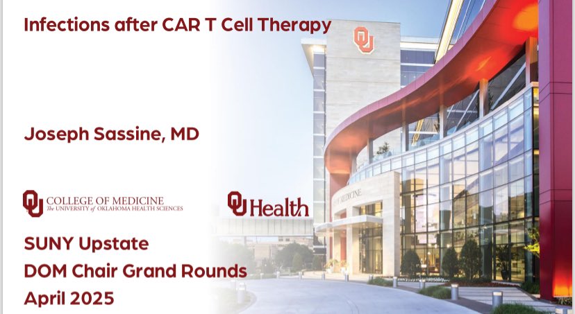 Had a great time in Syracuse presenting Medicine Grand Rounds earlier today on Infections after CAR T at SUNY Upstate and meeting some great ID colleagues there!