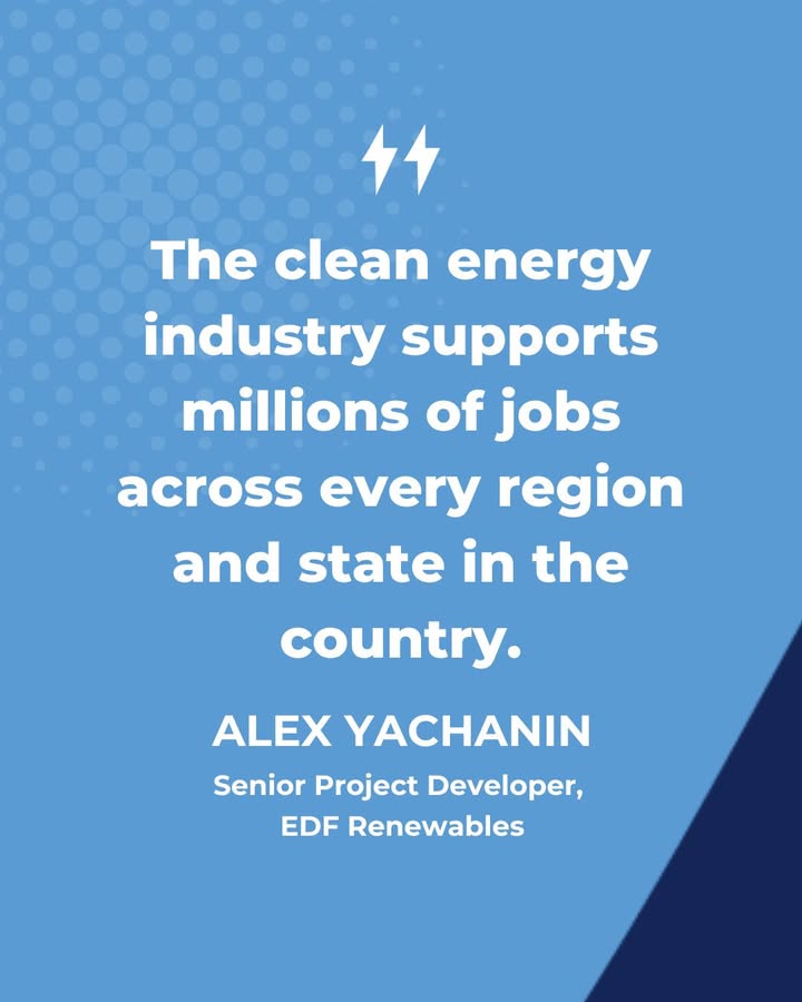 ce4aef's tweet image. "Sustained growth in clean energy is needed to help the U.S. economy grow and stay competitive. The clean energy industry supports millions of jobs." - Alex Yachanin, Senior Project Developer, @EDF_Renewables
Read Alex’s story here ➡️ facesofcleanenergy.org/face-of-clean-…